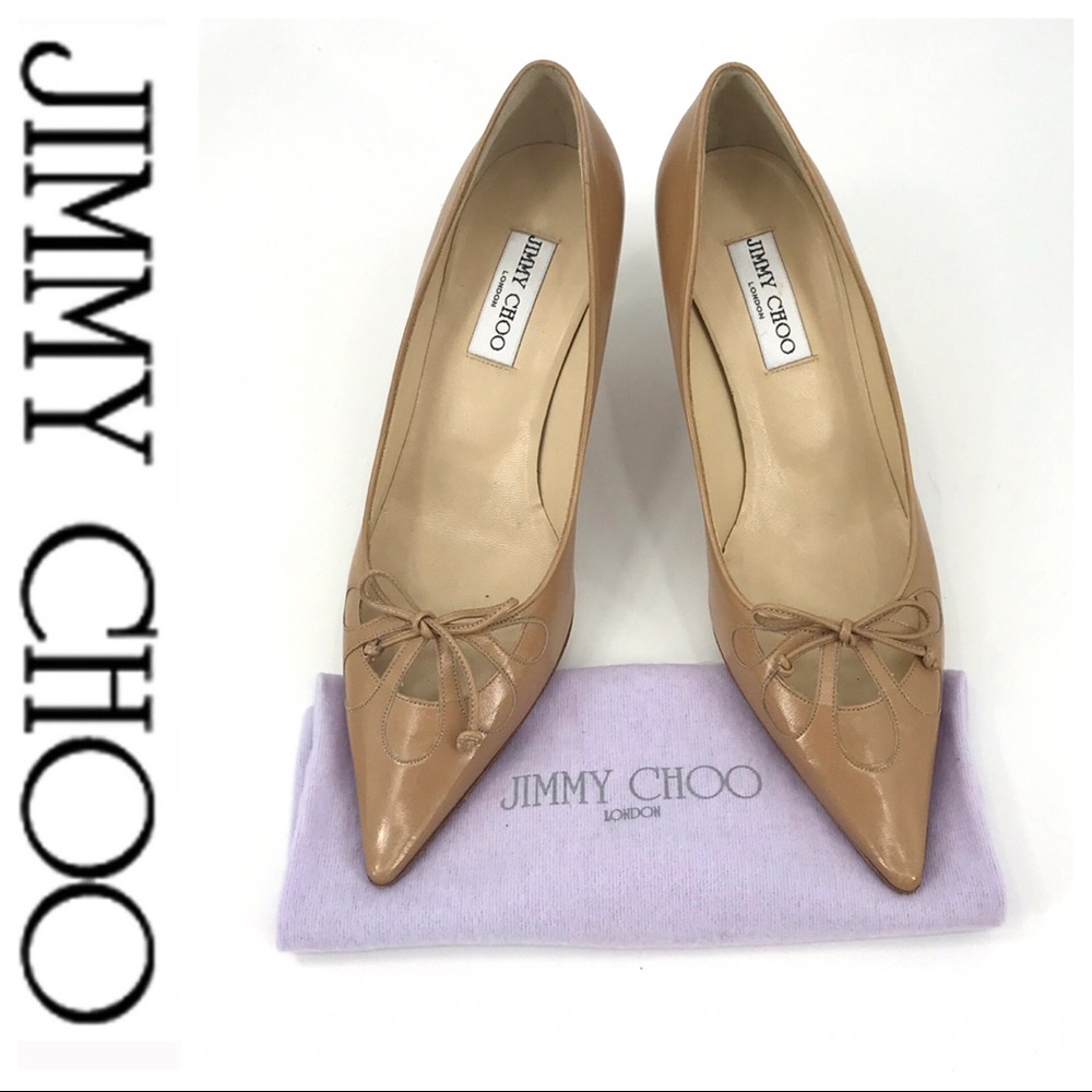 Jimmy Choo Camel Cutout Bow Kitten Heels